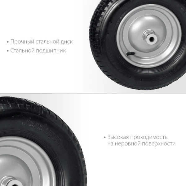 GRINDA WP-20, 4″х380мм, для тачек (арт. 422401, 422406, 422408), стальной диск, подшипник 20мм, пневматическое колесо для тачки, PROLine (422409)