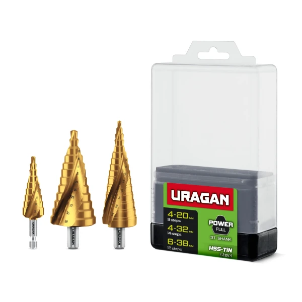 URAGAN 4-39мм, 14 ступеней, винтовая спираль, сверло ступенчатое(29658-4-39-14) - Фото 3