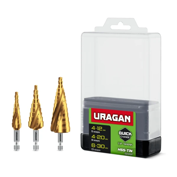 URAGAN 4-32мм, 15 ступеней, винтовая спираль, сверло ступенчатое (29658-4-32-15) - Фото 3