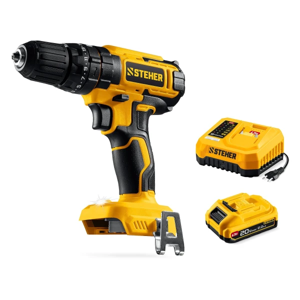 STEHER 20 В, 165 Н·м, 2 АКБ LMS (2 А·ч), бесщеточная ударная дрель-шуруповерт, сумка (CBS-165-22) - Фото 4