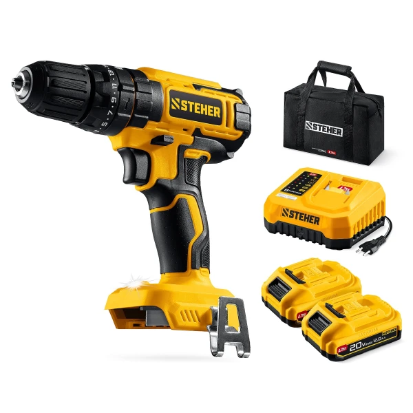 STEHER 20 В, 165 Н·м, 2 АКБ LMS (2 А·ч), бесщеточная ударная дрель-шуруповерт, сумка (CBS-165-22) - Фото 5