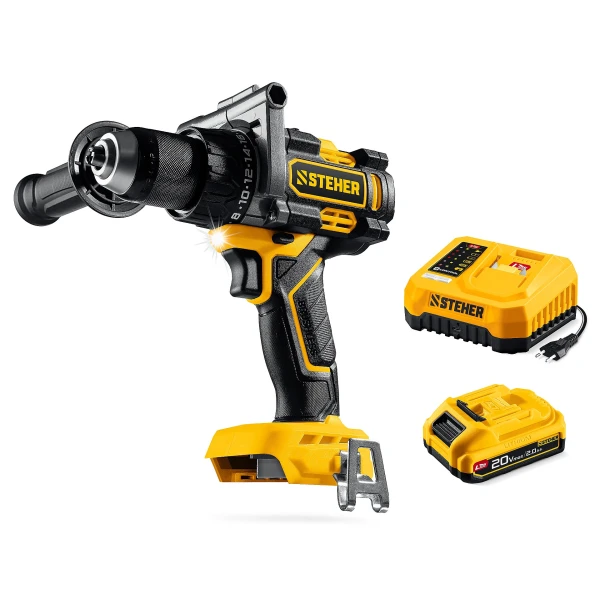 STEHER 20 В, 65 Н·м, 2 АКБ LMS (2 А·ч), бесщеточная ударная дрель-шуруповерт, сумка (CBS-65-22) - Фото 12