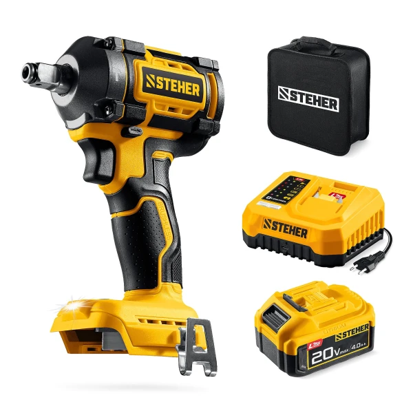 STEHER 20 В, 500 Н·м, 1 АКБ LMS (4 А·ч), бесщеточный ударный гайковерт, сумка (CWB-500-41) - Фото 7