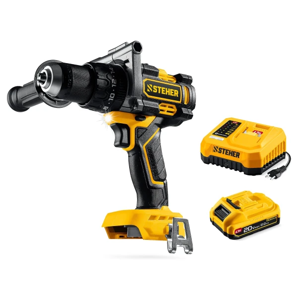 STEHER 20 В, 65 Н·м, 2 АКБ LMS (2 А·ч), бесщеточная ударная дрель-шуруповерт, сумка (CBS-65-22) - Фото 13