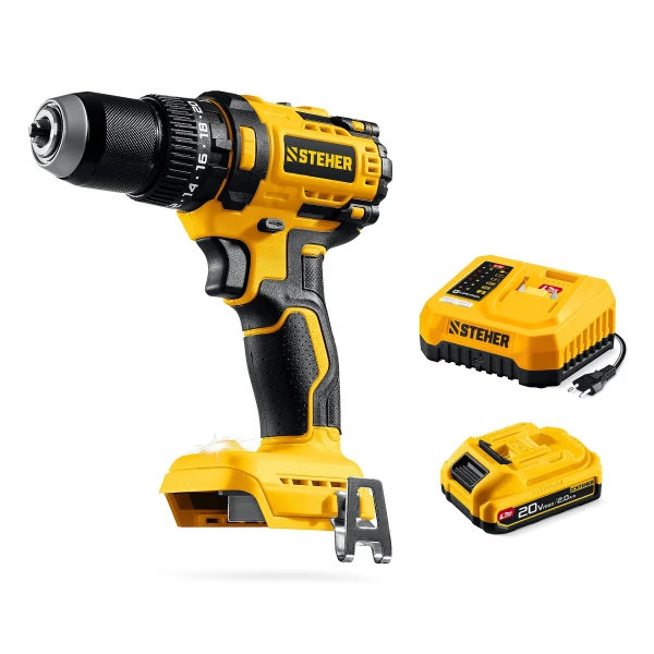 STEHER 20 В, 65 Н·м, 2 АКБ LMS (2 А·ч), бесщеточная ударная дрель-шуруповерт, сумка (CBS-65-22) - Фото 14