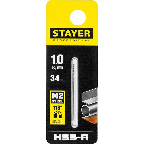 STAYER HSS-R, 1.0 х 34 мм, быстрорежущая сталь P6M5, сверло по металлу, Professional (29602-1) - фото 2