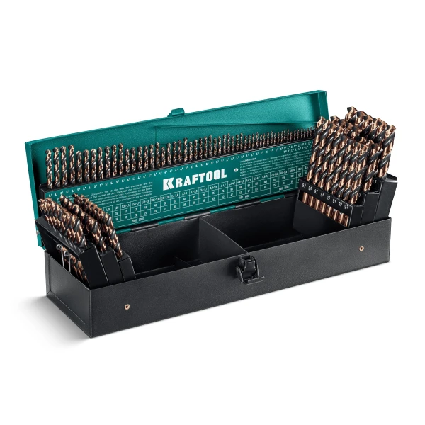 KRAFTOOL Cobalt, 118 шт, (1-13 мм), сталь М42, HSS-Co(8%), набор сверл по металлу (29656-H118)
