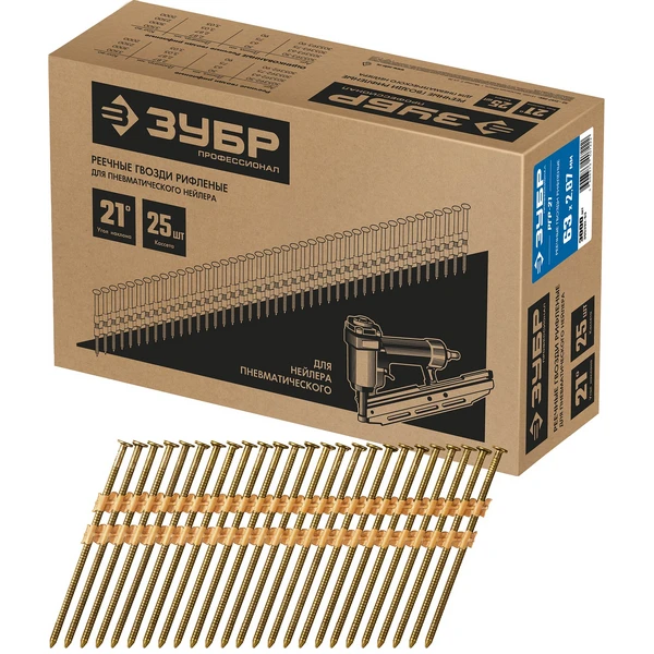 ЗУБР SN21 63 х 2.87 мм, реечные гвозди рифленые, 3000 шт (305392-63)