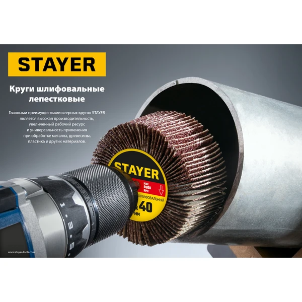 STAYER d 60 x 30 мм, P60, на шпильке d 6 мм, круг шлифовальный лепестковый (36608-060) - фото 4