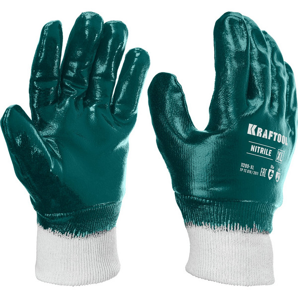 KRAFTOOL HYKRAFT Heavy Duty - особопрочные, XL (10), с манжетой, нитриловое покрытие, высокая защита от нефтепродуктов, перчатки (11289-XL)