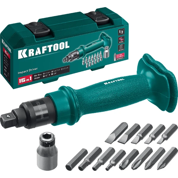 KRAFTOOL ID-15, 15 предм., ударно-поворотная отвертка (25550-Н10)