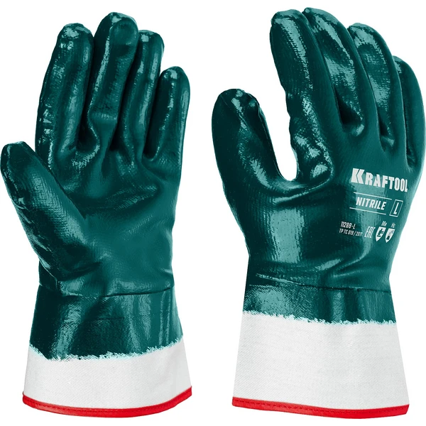 KRAFTOOL HYKRAFT Heavy Duty - особопрочные, L (9), с крагой, нитриловое покрытие, высокая защита от нефтепродуктов, перчатки (11288-L)