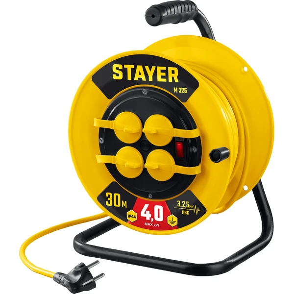 STAYER М-325, ПВС, 3 х 2.5 мм2, 30 м, 4000 Вт, IP44, силовой удлинитель на катушке (55064-30)