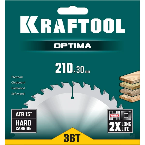 KRAFTOOL Optima, 210 х 30 мм, 36Т, пильный диск по дереву (36951-210-30) - фото 2