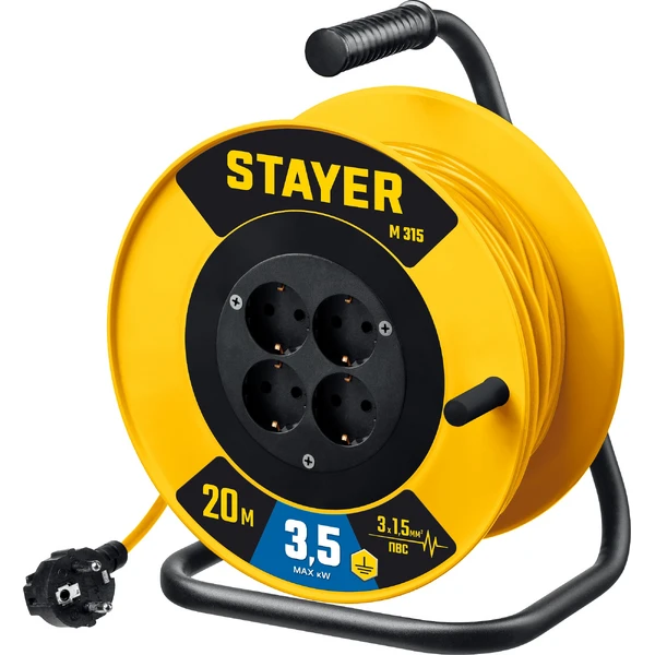 STAYER M-315, ПВС, 3 x 1.5 мм2, 20 м, 3500 Вт, силовой удлинитель на катушке (55078-20)