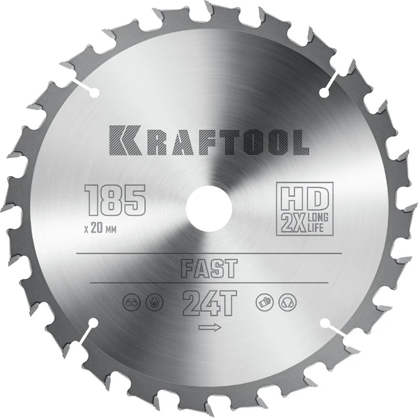 KRAFTOOL Fast, 185 х 20 мм, 24Т, пильный диск по дереву (36950-185-20)