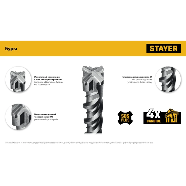 STAYER HERCULES-4Х 12x210 мм, SDS-plus бур (29290-210-12) - фото 7
