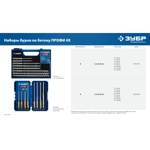 ЗУБР ПРОФИ-4Х 8x110 мм, SDS-plus бур (29313-110-08) - фото 10