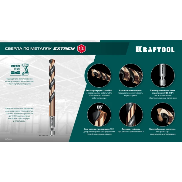 KRAFTOOL НЕХ-1/4″, d 3,0 х 72 мм, сверло по металлу для винтовёртов и шуруповертов IMPACT READY (29652-3) - фото 8