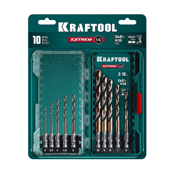 KRAFTOOL НЕХ-1/4″, 10 шт, набор сверл по металлу для винтовёртов и шуруповертов IMPACT READY (29652-H10) - фото 2