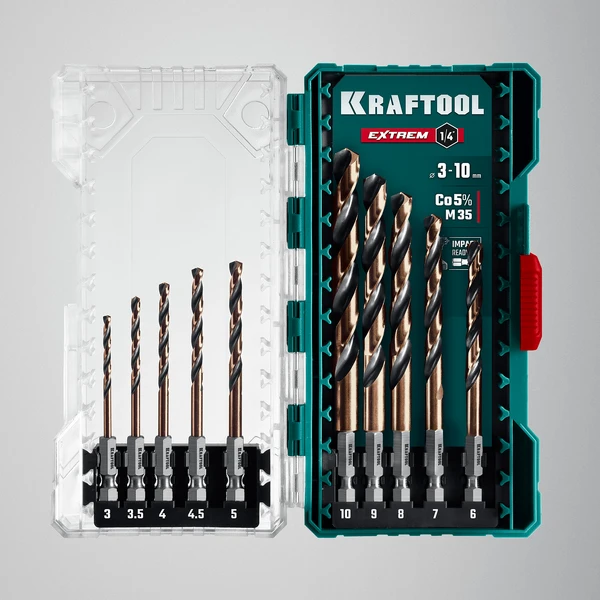 KRAFTOOL НЕХ-1/4″, 10 шт, набор сверл по металлу для винтовёртов и шуруповертов IMPACT READY (29652-H10) - фото 6