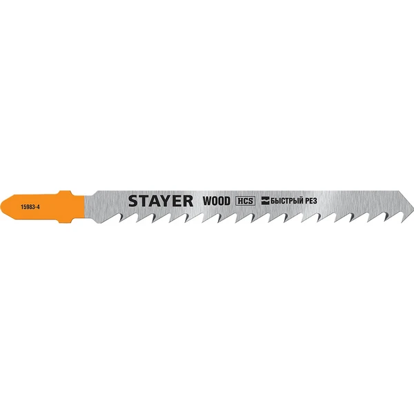 STAYER T144DP, T-хвост., HCS сталь, по дереву, прямой рез, шаг зуба 4 мм, раб. длина 75 мм, 2 шт, полотна для лобзика, Professional (15983-4)