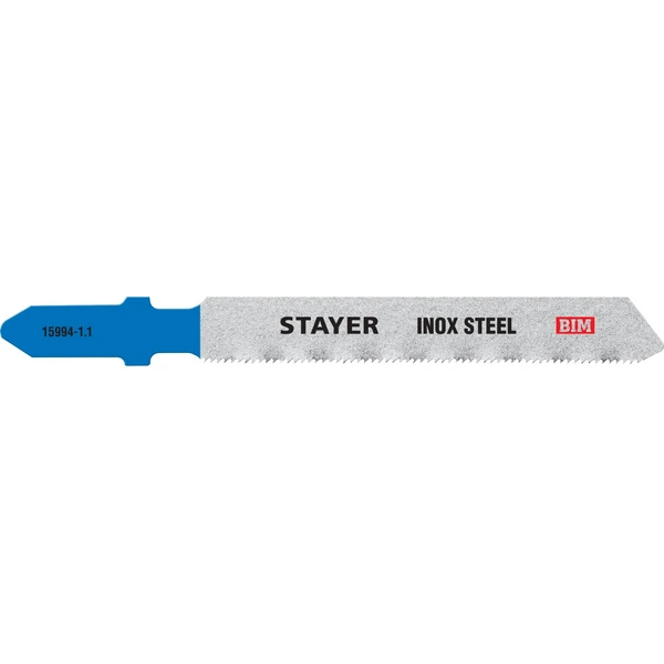 STAYER T118GF, T-хвост., Bi-Metal, по металлу 0.5-1.5 мм, шаг зуба 1.1 мм, раб. длина 50 мм, 2 шт, полотна для лобзика, Professional (15994-1.1)