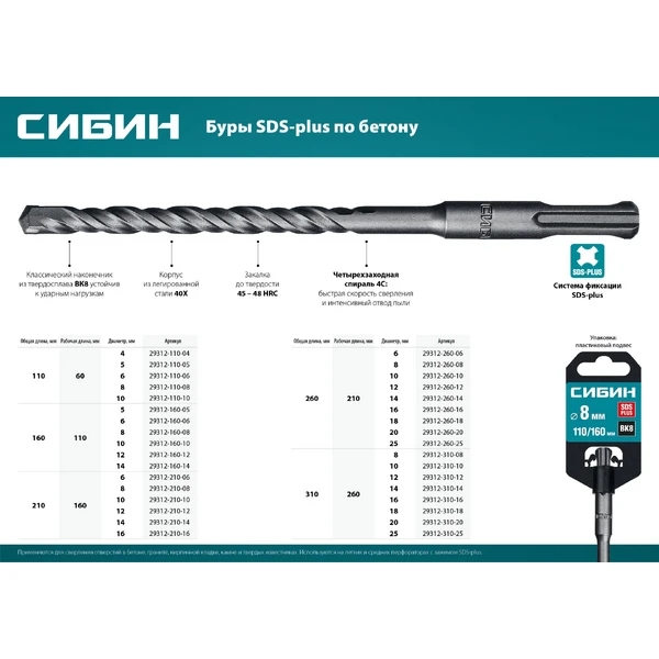 СИБИН 10 х 110 мм, SDS-plus бур (29312-110-10) - фото 6