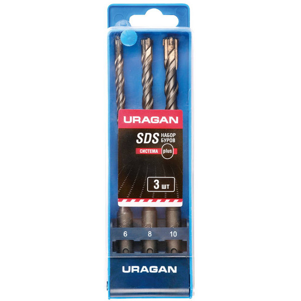URAGAN 3 шт: 5 х 160, 6 х 160, 8 х 160 мм, набор SDS-plus буров (901-25554-H3)