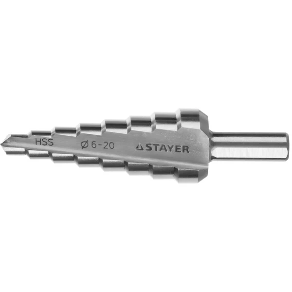 STAYER 6-20 мм, 8 ступеней, сталь HSS, ступенчатое сверло (29660-6-20-8)