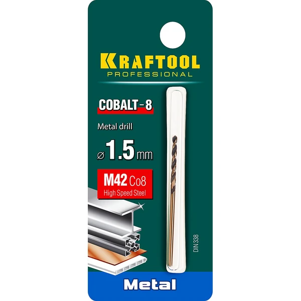 KRAFTOOL COBALT-8, 1.5 х 43 мм, сталь М42, HSS-Co(8%), сверло по металлу (29656-1.5) - фото 2