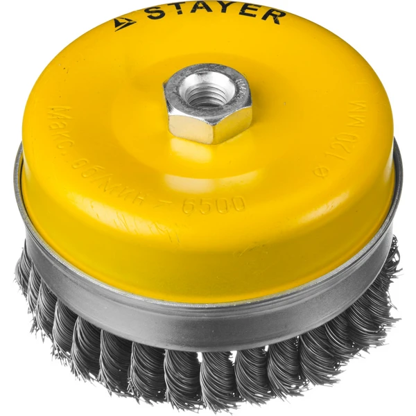 STAYER 120 мм, жгутированная стальная проволока 0.5 мм, чашечная щетка-крацовка для УШМ, Professional (35137-120)