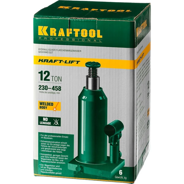 KRAFTOOL KRAFT-LIFT, 12 т, 230 - 460 мм, бутылочный гидравлический домкрат (43462-12) - фото 2
