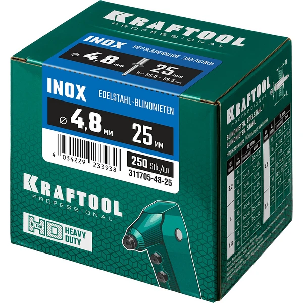 KRAFTOOL Inox, 4.8 x 25 мм, 250 шт, нержавеющие заклепки (311705-48-25) - фото 2