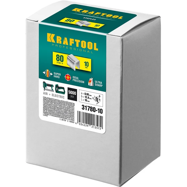 KRAFTOOL тип 21GA (80/Pr A/Senco AT) 10 мм, 5000 шт, скобы для степлера (31780-10) - фото 2