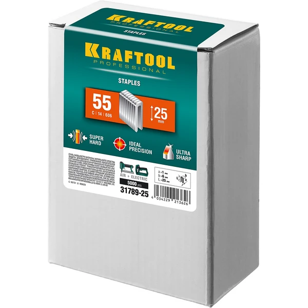 KRAFTOOL тип 18GA (55/90/C) 25 мм, 5000 шт, скобы для степлера (31789-25) - фото 2