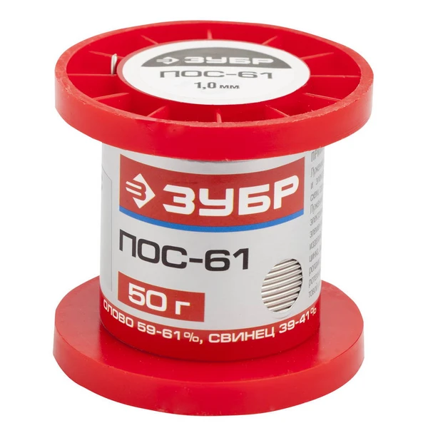 ЗУБР 50 г, 1 мм, проволока, ПОС 61, припой (55450-050-10)