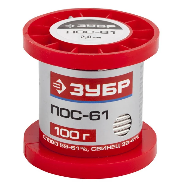 ЗУБР 100 г, 2 мм, проволока, ПОС 61, припой (55450-100-20)