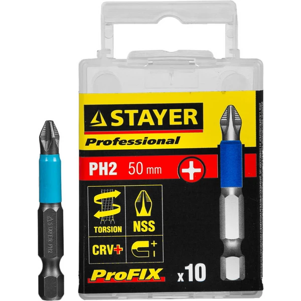 STAYER ProFix PH2, 50 мм, 10 шт, набор бит, Professional (26203-2-50-10)