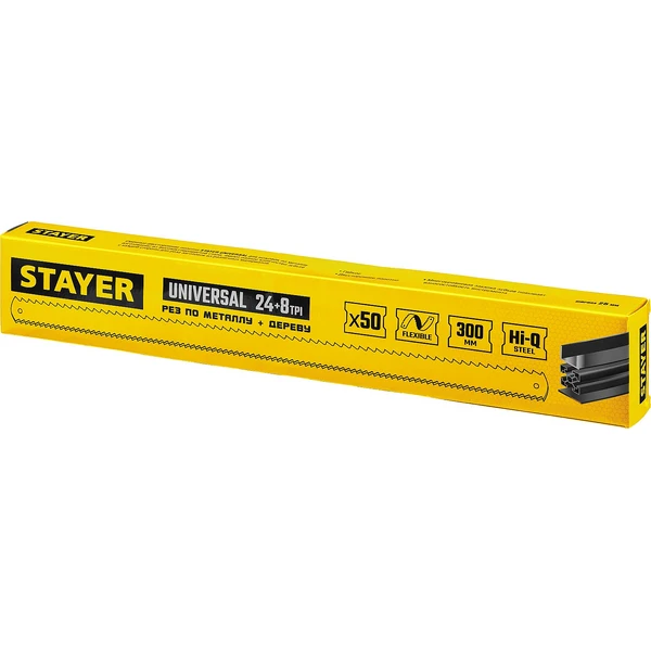 STAYER Universal, 8 + 24 TPI, 25 х 300 мм, 1 шт, коробка 50 шт, универсальное двустороннее широкое полотно по дереву и металлу (1591) - фото 2