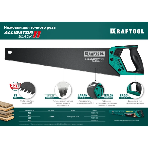 KRAFTOOL Alligator Black 11, 450 мм, ножовка для точного реза (15205-45) - фото 9